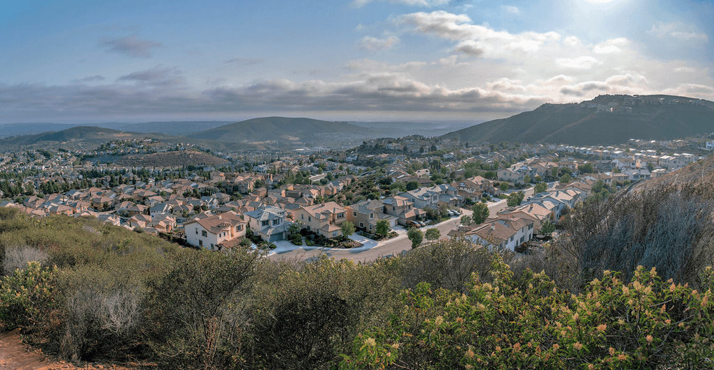 Suburban solar-paneled homes in California