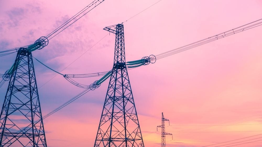Power Towers in a pink sunset sky