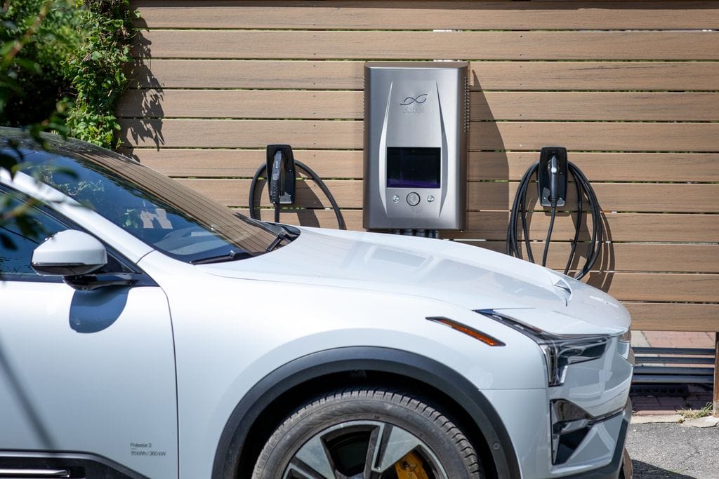 White electric car charging with ara